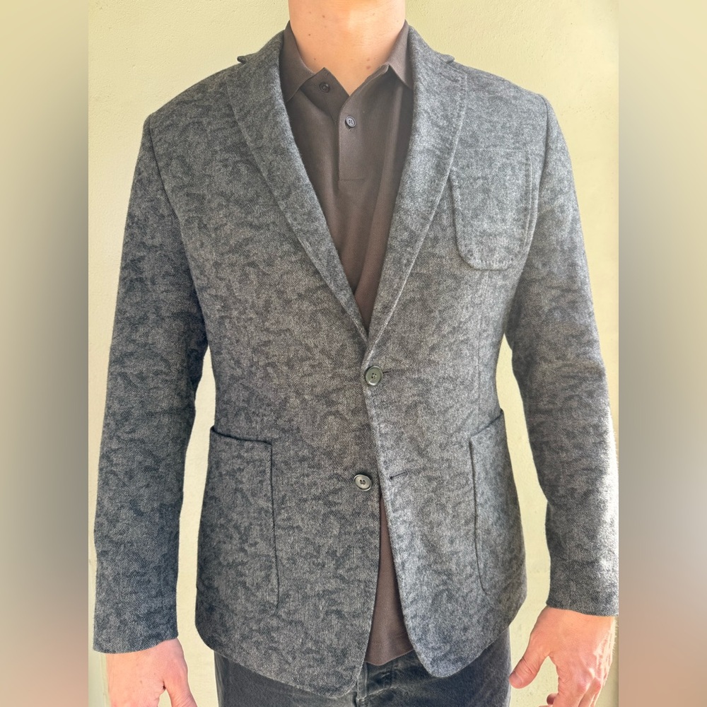 Billy Reid Men’s Blazer.  Subtle Camo Pattern.  Gray